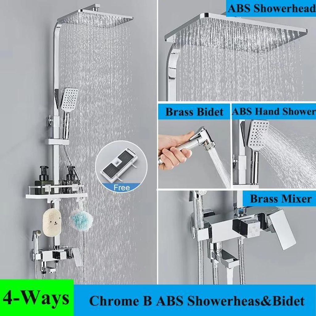 Duschsystem - Wandmontierte Regendusche mit Wannenauslauf - Schwenkauslauf 15 cm - Einhebelmischer Warm/Kalt - Keramikkartusche - Chrom