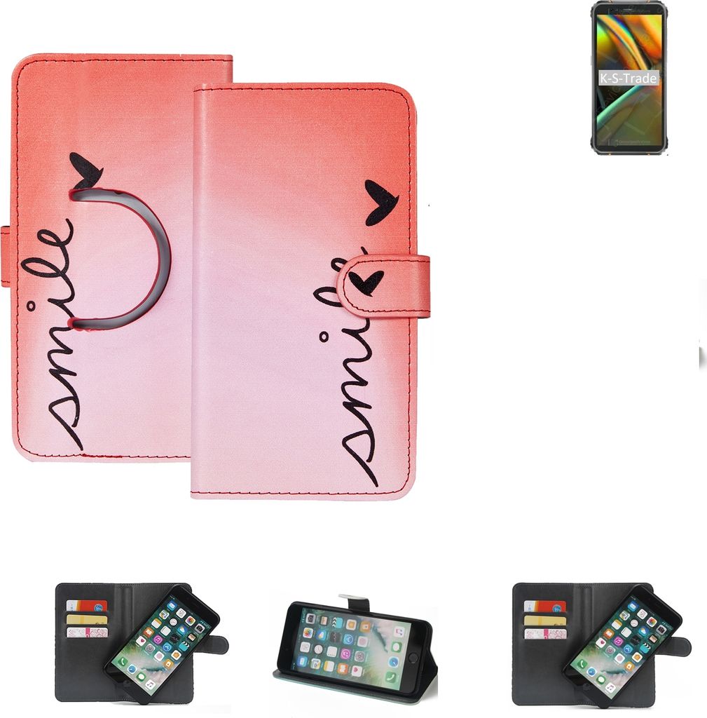 K-S-Trade Schutzhülle Handyhülle kompatibel mit Blackview BV5100 Hülle cover bookstyle Etui ''smile'' rot Standfunktion Kameraschutz (1Stk)