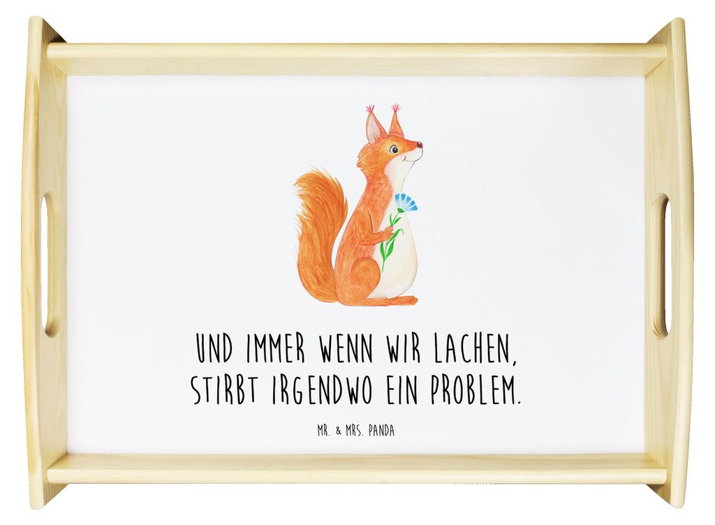 Mr. & Mrs. Panda Servierplatte Holz Eichhörnchen Blume - Weiß - Geschenk, Lachen, Servier Tablett, Serviertablett, Bett-Tablett, Motivation Sprü...