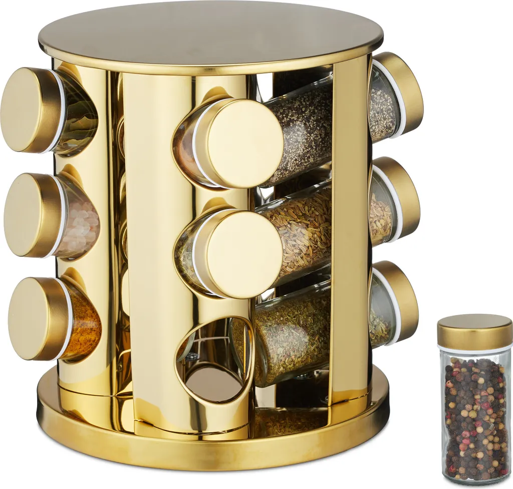 Portaspezie Da Cucina, 20 Barattoli In Vetro, Girevole A 360 Spargispezie Hxd 34x19 5 Cm Argento Naturale Relaxdays 86473253