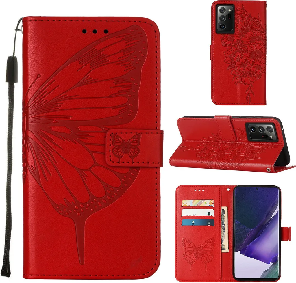 Custodia Samsung Note 20 Ultra 4G/5G Rosso Farfalla Pelle Flip
