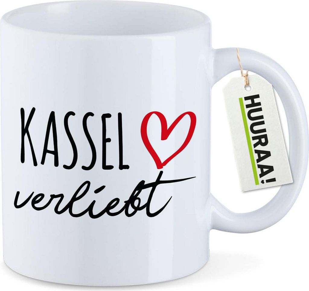 Huuraa Kaffeetasse Kassel verliebt 330ml Weiß Keramik Kaffeebecher Geschenkidee