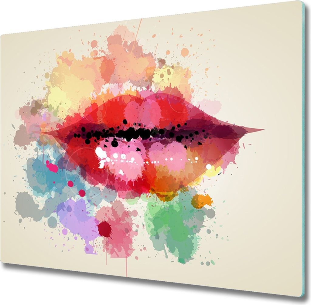 Glas Herdabdeckplatte 60x52 cm Spritzschutz Glasabdeckplatte Schneidebrett Bunte Lippen