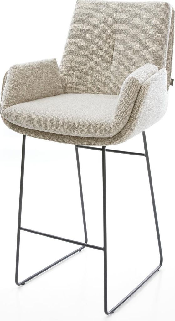 DELIFE Barstuhl Clea-Flex Webstoff Soft Beige Kufengestell Metall Schwarz