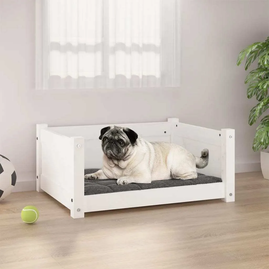 Cuccia Letto per Cani 65x50 cm Legno Massello Bianco The Living Store
