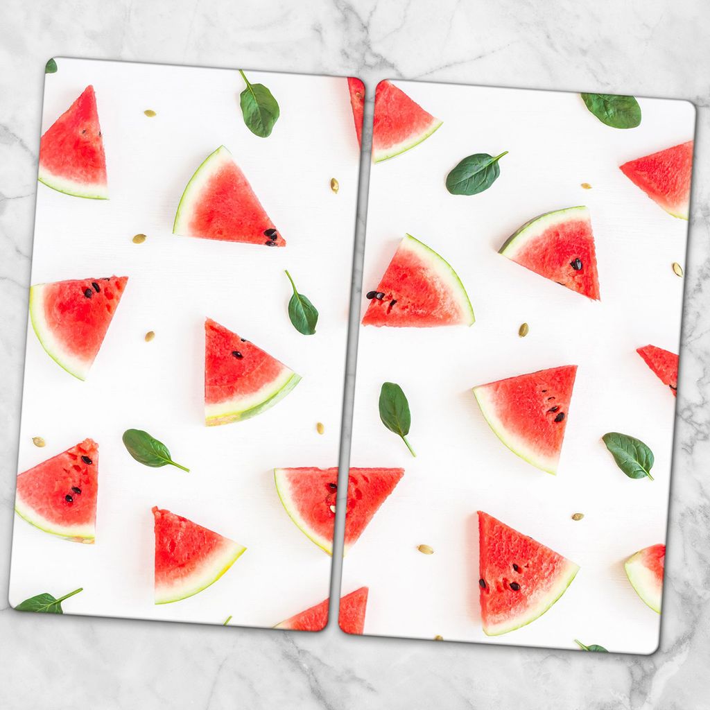 Glas-Herdabdeckplatten Glaskeramikkochfeld-Abdeckung Spritzschutz Glas 2x30x52 cm - Wassermelonfrucht