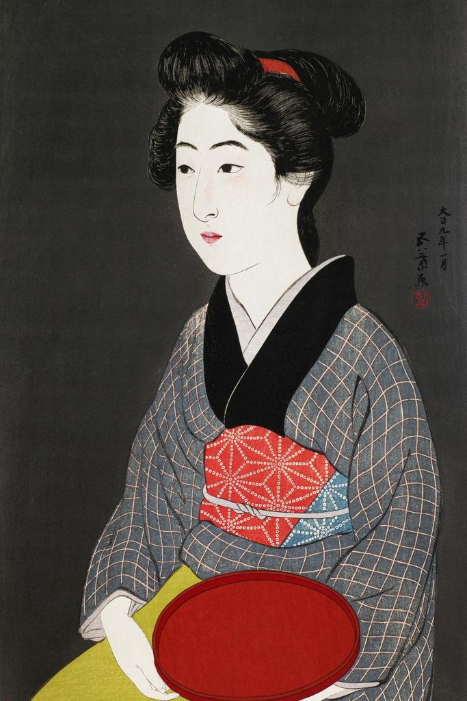 Plakat 20x30cm Kellnerin, Hashiguchi Japanischer Vintage für das Wohnzimmer