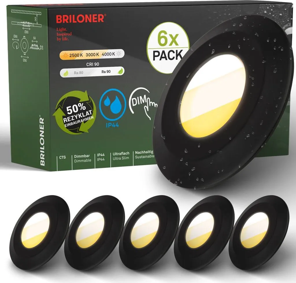 set di 6 faretti da incasso per bagno a LED Faretti da incasso per bagno a LED CTS dimmerabili Ra90