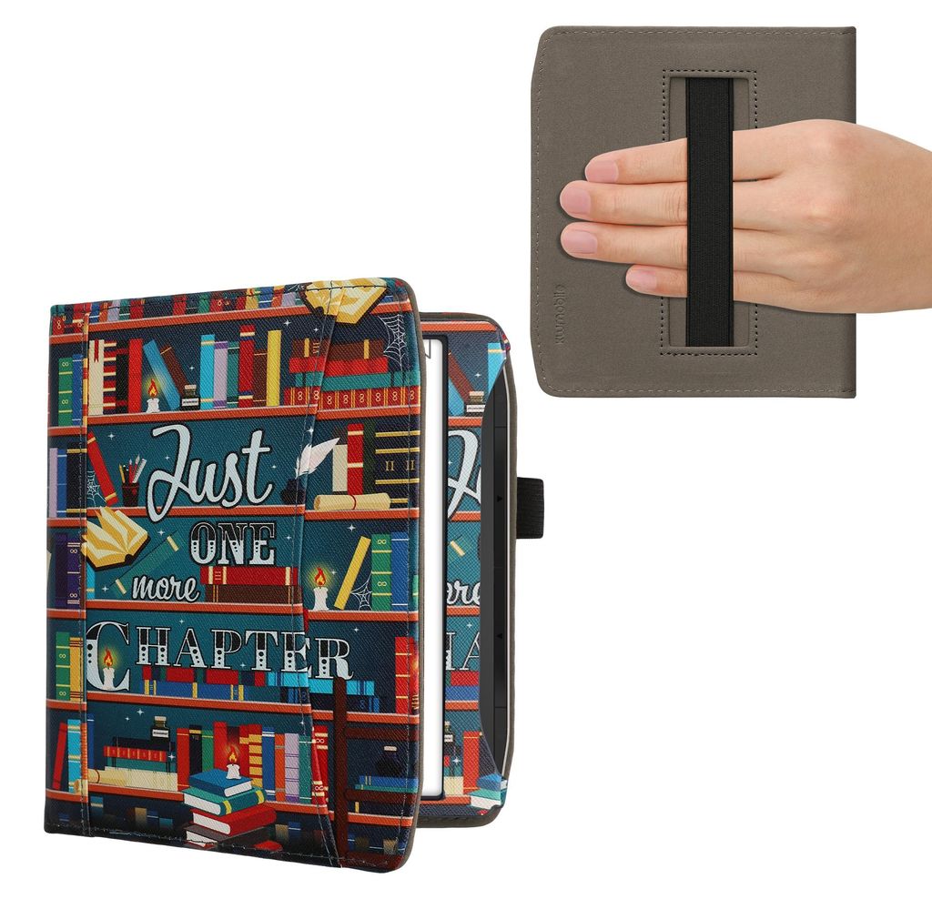 kwmobile Flip Hülle kompatibel mit Pocketbook Era / Era Color - Vorderfach Handschlaufe - Bibliothek Motto Mehrfarbig