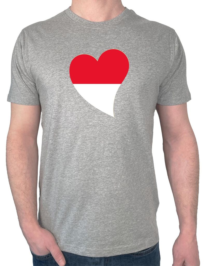 Huuraa Herren T-Shirt Monaco Flagge Herz M Sport Grey Bio Baumwolle Fairtrade Herrenshirt Geschenkidee