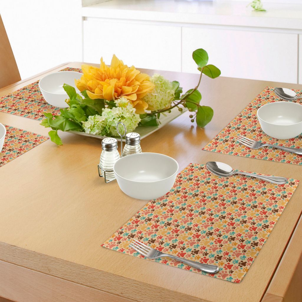 ABAKUHAUS Hundeliebhaber Platzmatten, Buntes Paw Print Pattern mit verschiedenen Größen Abstract Animal Canine und Feline, Tiscjdeco aus Farbfest...