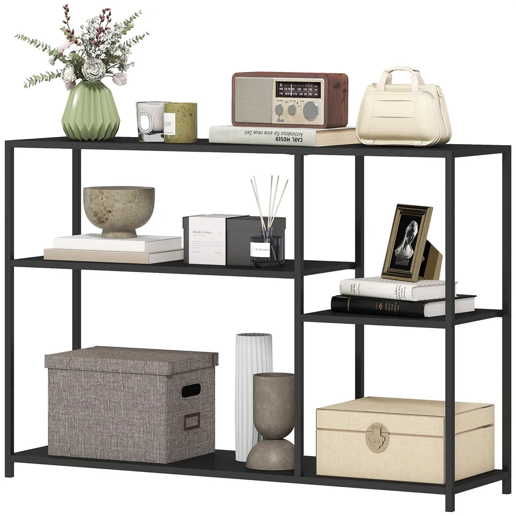 Console de rangement 4 niveaux cadre acier noir 110x30x75cm robuste