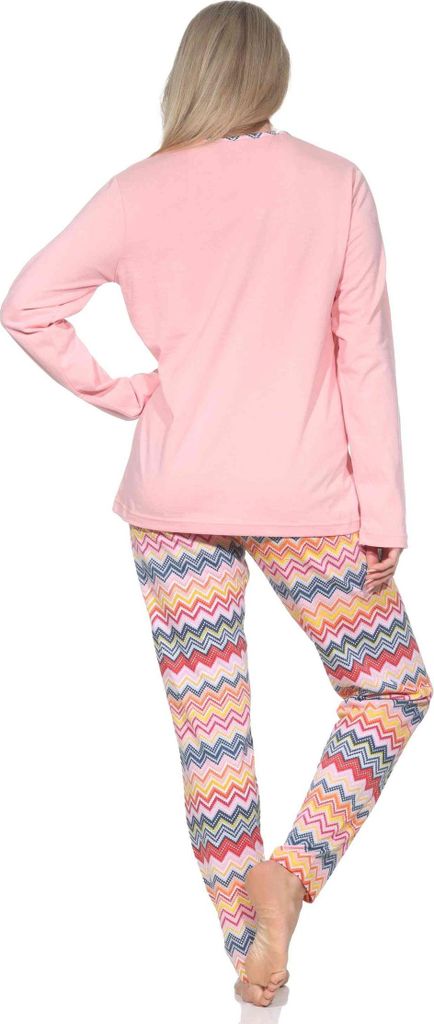 Normann Damen langarm Schlafanzug Pyjama in wunderschönen Ethno Optik ; rosa , 48