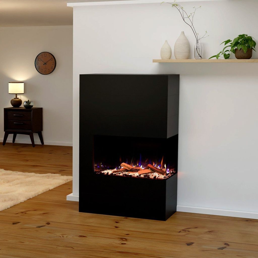 Glow Fire Elektrokamin 'Portia ' Rechtsoffen| LED Standkamin in schwarz mit Heizung (1500 W) | HxBxT: 140x90x45 cm