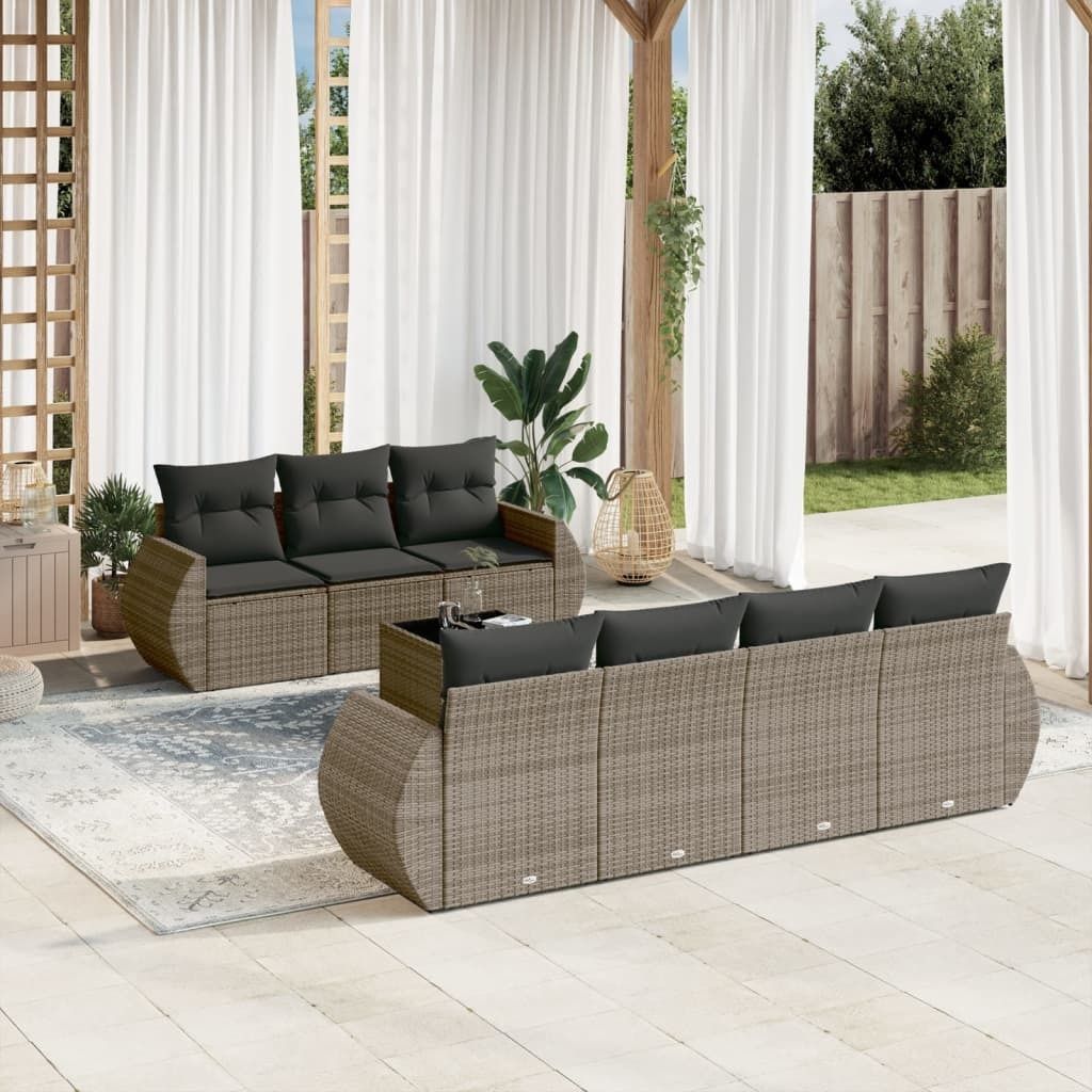 Design 8-tlg. Garten-Sofagarnitur mit Kissen Grau Poly Rattan, Gartenmöbel-Sets 2024 Neu