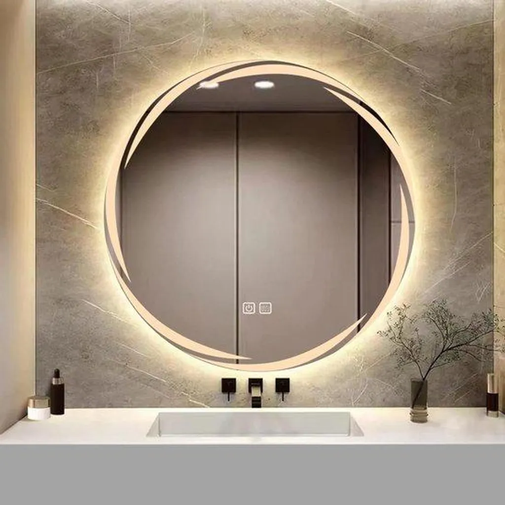 Miroir antibuée LED 60 cm rond pour rasage et maquillage net