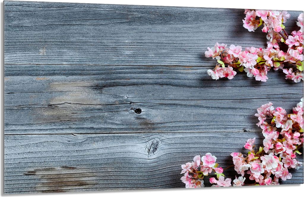 Herdabdeckplatte 80x52cm 1-teilig Glaskeramikkochfeld-Abdeckung Spritzschutz, Kirschblüten Holz