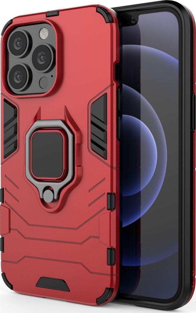 Mobigear Armor Ring iPhone 13 Pro Hülle Hardcase Backcover Stoßfest mit Ringhalter - Rot