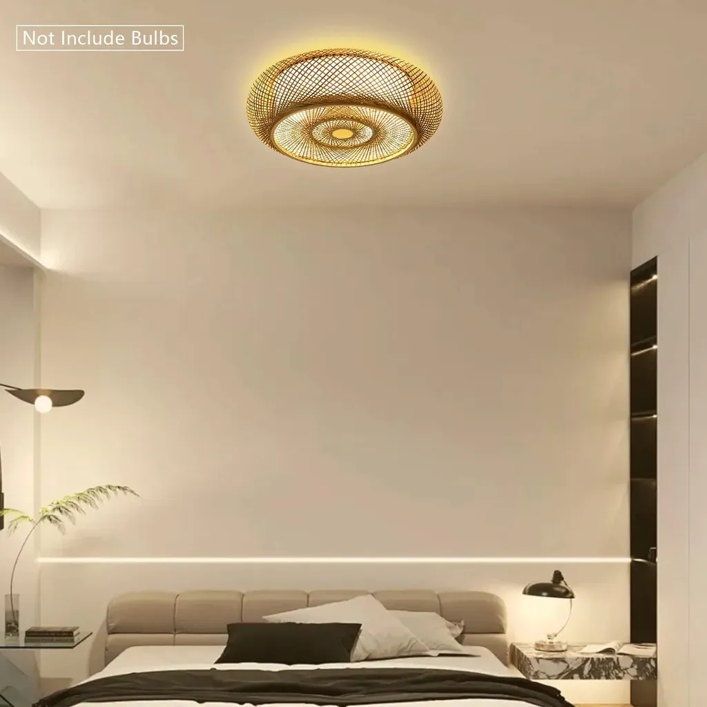 Plafonnier rotin blanc 40 cm : solution éclairage doux et design épuré - 4