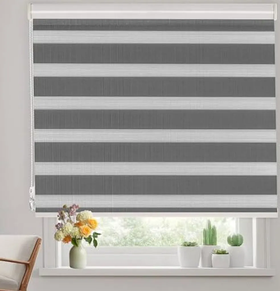 Tenda a Rullo Doppia Klemmfix 35x150 Grigio Scuro - Oscurante Senza Fori