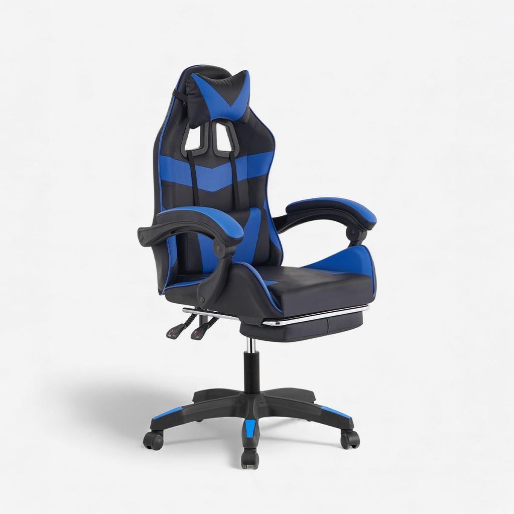 Ergonomischer Gaming-Stuhl Nebula mit verstellbarer Rückenlehne und Kissen - Blau