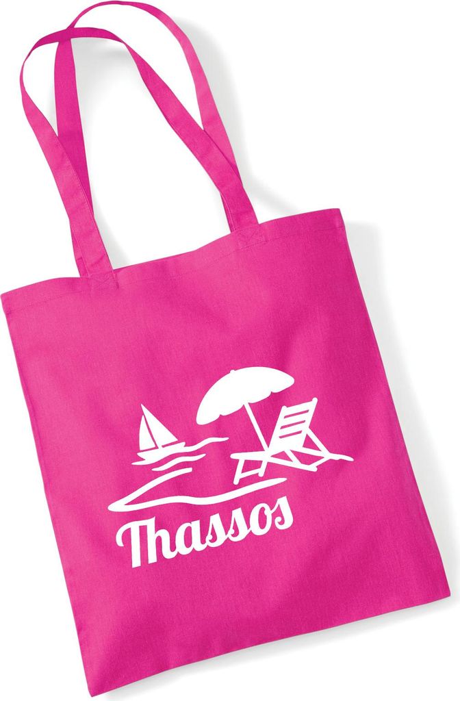 Huuraa Jutebeutel Thassos Inselmotiv Griechenland 10 Liter Fuchsia Baumwolle Tasche Geschenkidee