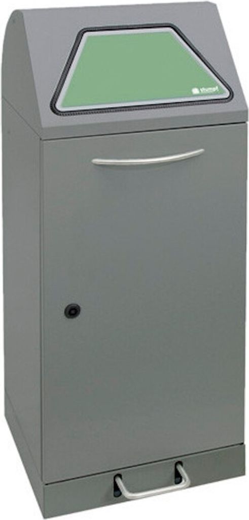 Abfallbehälter mit verzinktem Stahleinsatz & Fußhebel | 75 Liter, HxBxT 100x40x38cm | Brandschutzklasse A1 | Dunkelgrau mit Klappenaufkleber in 4...