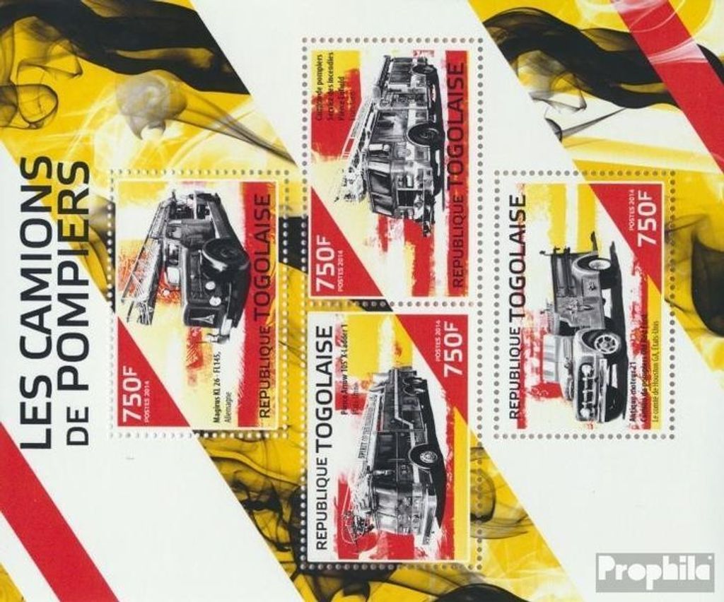 Briefmarken Togo 2014 Mi 6056-6059 Kleinbogen (kompl. Ausgabe) postfrisch Feuerwehrauto