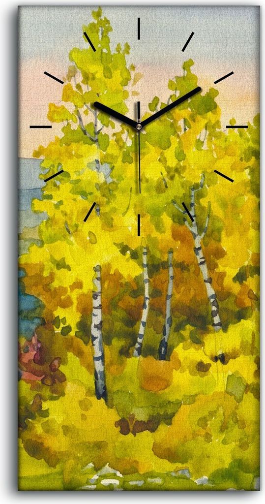 Wanduhr Bürouhr Leinwand Bild 30x60 Malerei Wald Bäume Pfad Natur Kunst - schwarze Hände