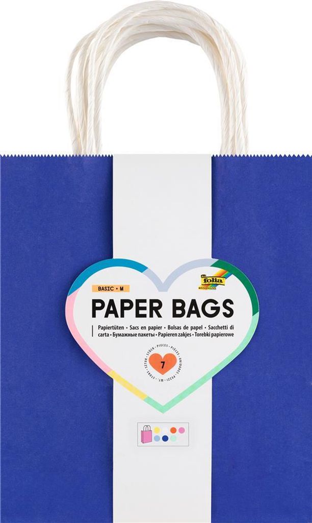 folia Papier-Tragetaschen BASIC Größe: M farbig sortiert 7 Stück