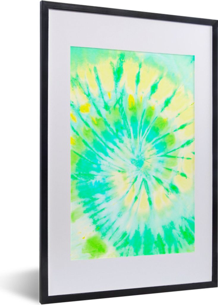 MuchoWow Gerahmtes Poster Krawattenfärbung - Sommer - Grün - Gelb 40x60 cm - Poster mit Schwarzem Bilderrahmen Wandposter Rahmen Foto Bilder - ...