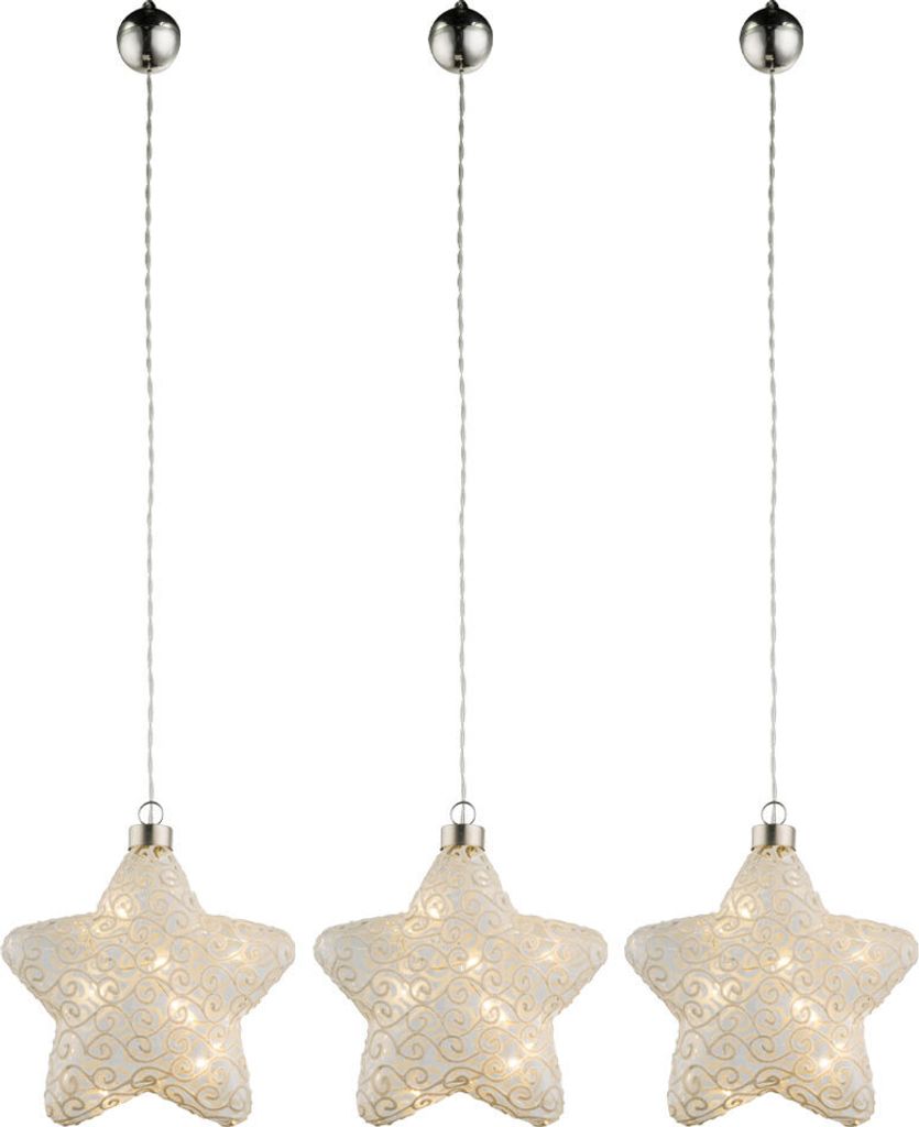 3er Set LED Stern, Hängelampe, Glas weiß, B15 cm