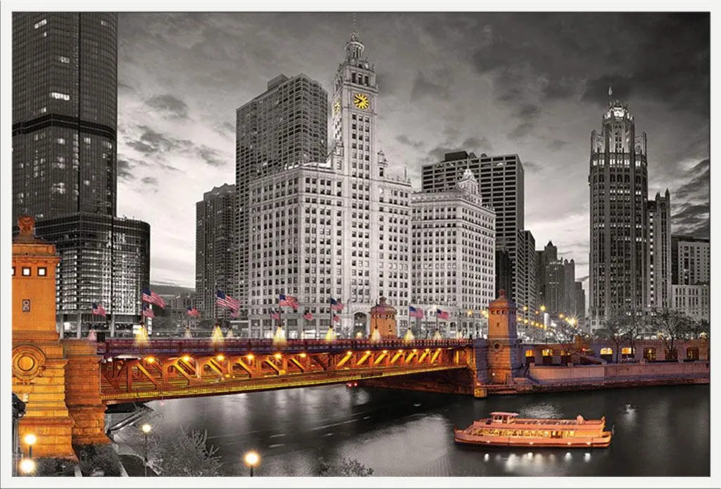 Tableau Chicago Michigan Avenue Cadre Blanc Incassable Vitre Acrylique