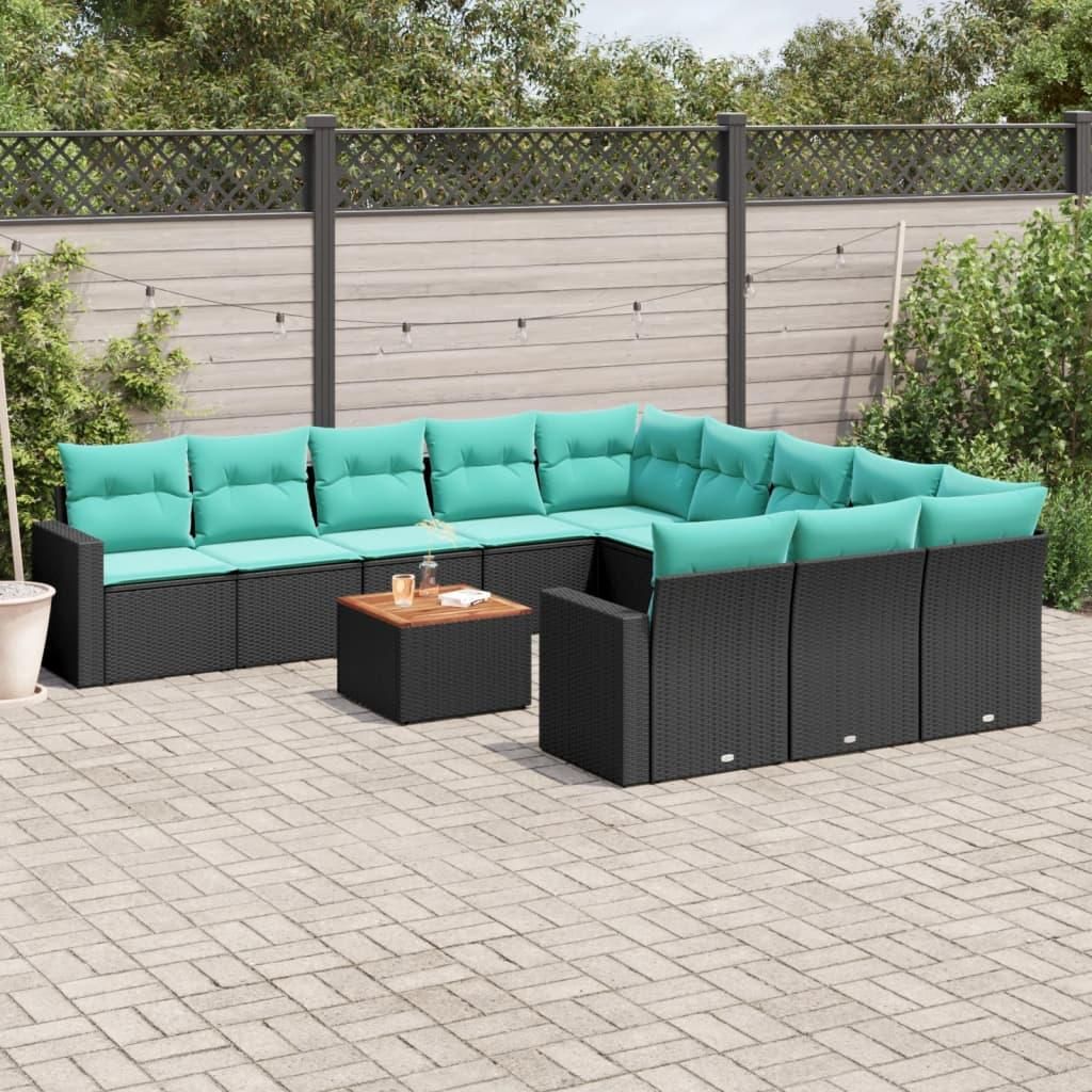 "Neues Produkt" 12-tlg. Garten-Sofagarnitur - CLORIS - Terrassen-Sofa - mit Kissen - Schwarz Poly Rattan - Sitzgruppe V27