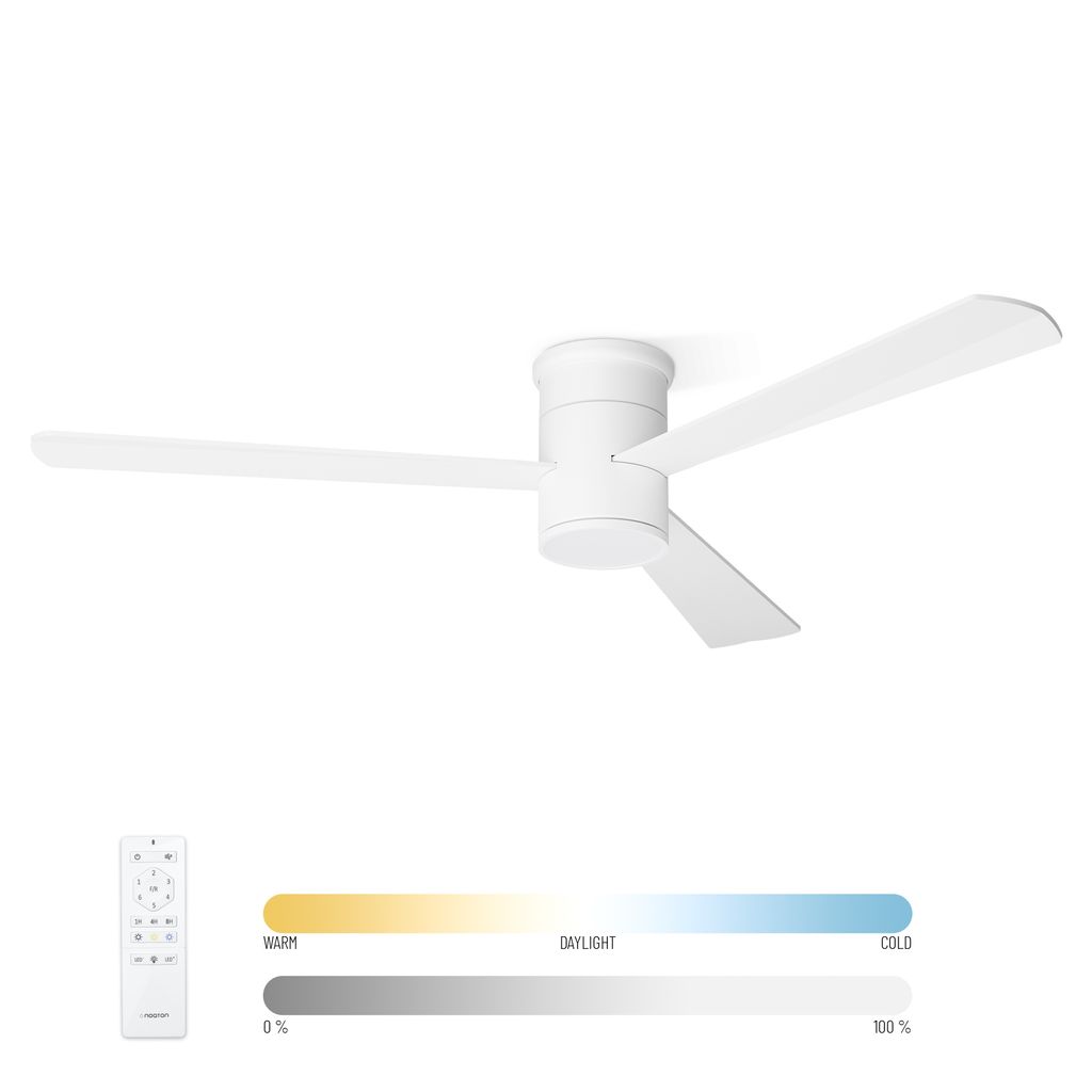 Noaton Deckenventilator mit Beleuchtung und Fernbedienung Zoya, Weiß, 6 Geschwindigkeiten, Ø132 cm, Dimmbar LED 22,9 W, Timer, Sommer-Winterbet...