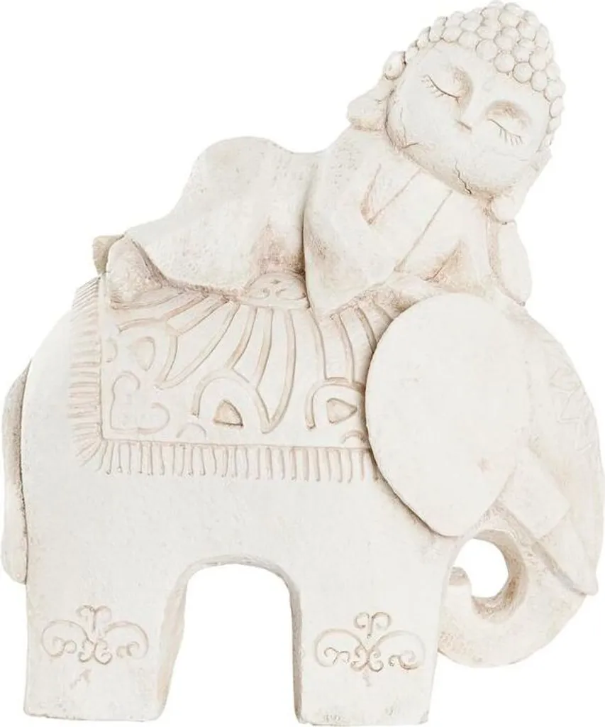 Grande Statuette Eléphant en Magnésie Blanche Finition Antique 46 cm
