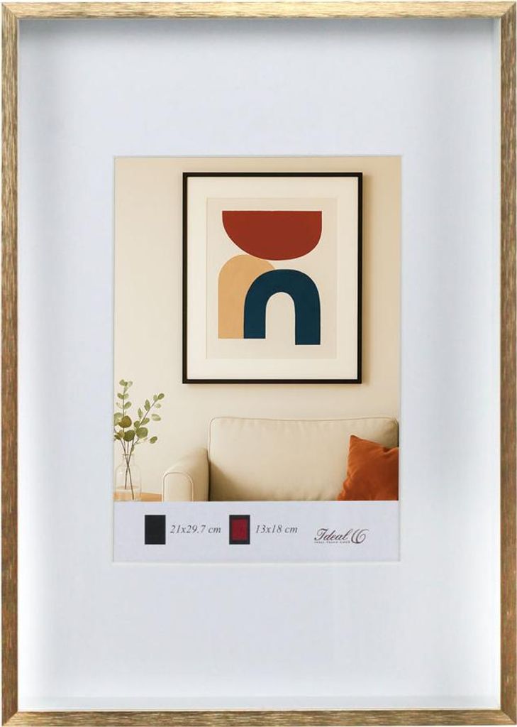 Aluminium Bilderrahmen 3D Rahmen mit Passepartout & gehärtetem Glas Fotorahmen Wandrahmen AL-3 - Farbe: Gold | Format: 21x29,7 DIN A4