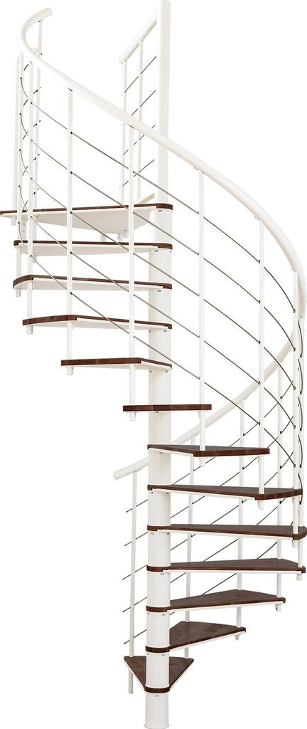 Minka Spindeltreppe Fusion 37 - 295cm Geschosshöhe Walnuss Weiß 120cm Durchmesser