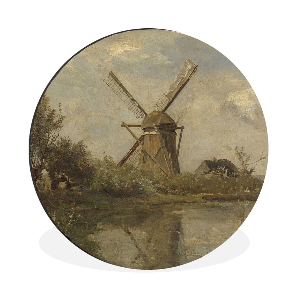 MuchoWow Aluminium Wandkreis Mühle an einem Teich - Gemälde von Paul Joseph Constantin Gabriel Ø 60 cm Wanddeko Modern Wohnzimmer - Wand Kreis...
