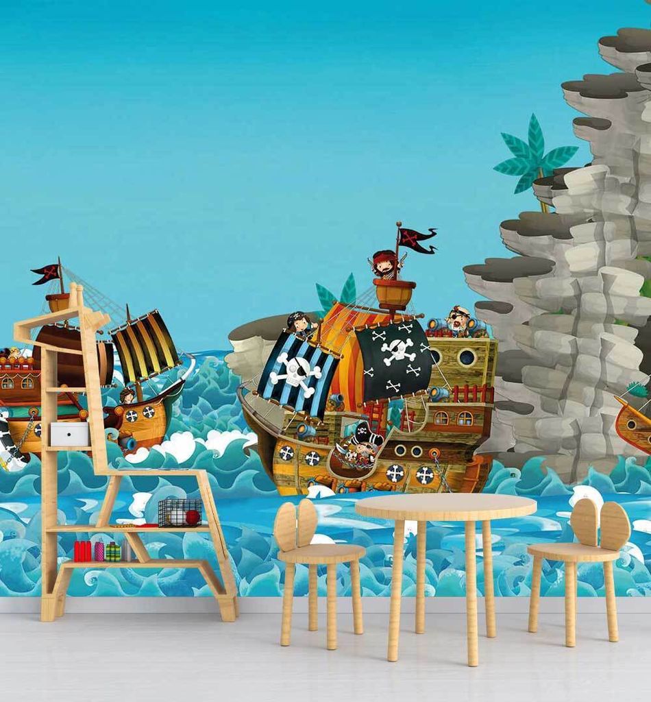 Fototapete Piratenschiffe auf See, Material:Premium Vlies 150g/qm, Größe Tapete:390 x 260cm