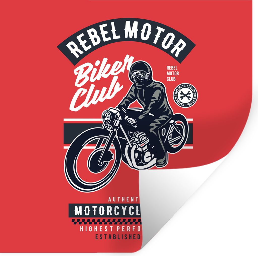 MuchoWow Wandtattoo Wandsticker Wandaufkleber Motorrad - Mann - Retro - Zeichnung 100x100 cm Selbstklebend und Repositionierbar - Wierderverwendb...
