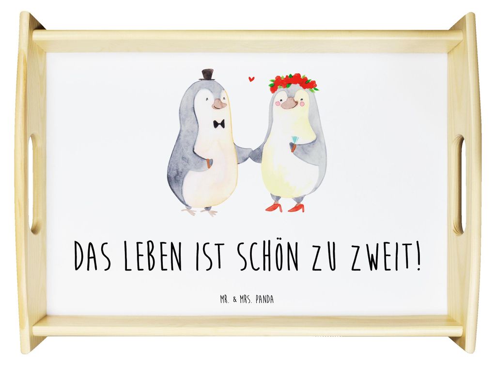 Mr. & Mrs. Panda Serviertablett Pinguin Heirat - Weiß - Geschenk, Tablett, Deko, Mann, Servier, Freundin, Pärchen, Just Married, Verliebt, Hochze...