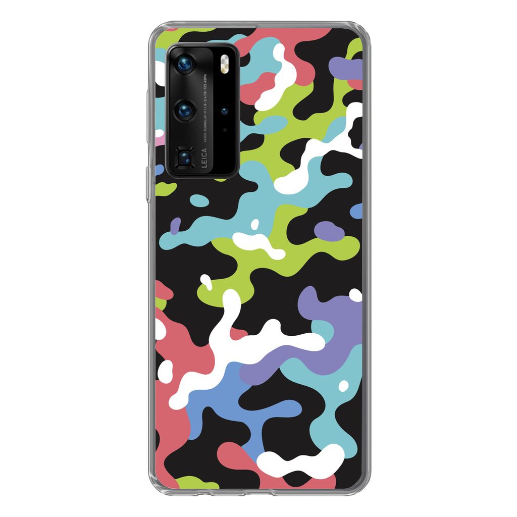 MuchoWow Handyhülle Schutzhülle Hülle für Huawei P40 Pro Buntes Camouflage-Muster Silikon Softcase Handy Hülle - Schutz