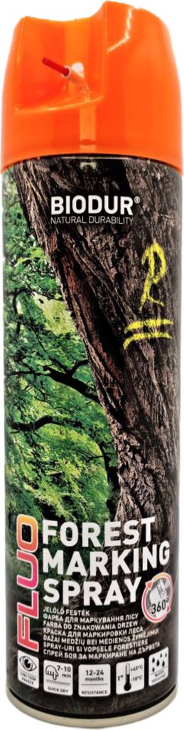 Biodur | Sprühlack - Orange - 500ml, Sprühfarbe, Fluoreszierend - Forstmarkierungsspray, Bergwerken, Topographie, für Holz