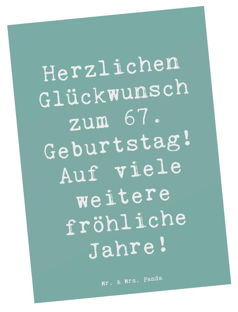 Mr. & Mrs. Panda Postkarte Spruch 67. Geburtstag Freude - Meeresbrise - Geschenk, Alter, Ansichtskarten, Fotokarte, Ansichtskarte, Keramikbecher, G...