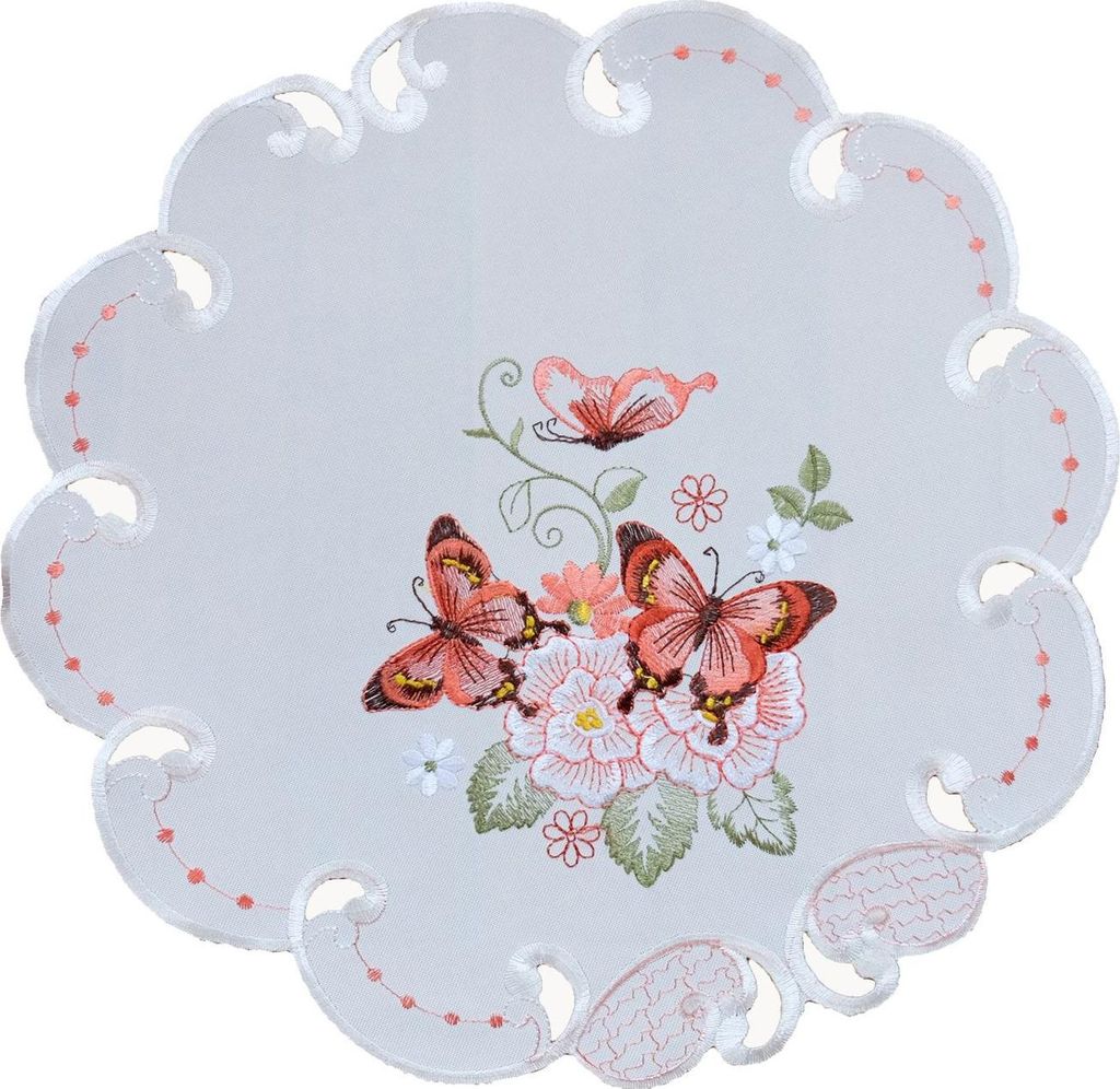Tischdecke Tischtuch Stickerei Schmetterling 40 cm rund Produktbild 