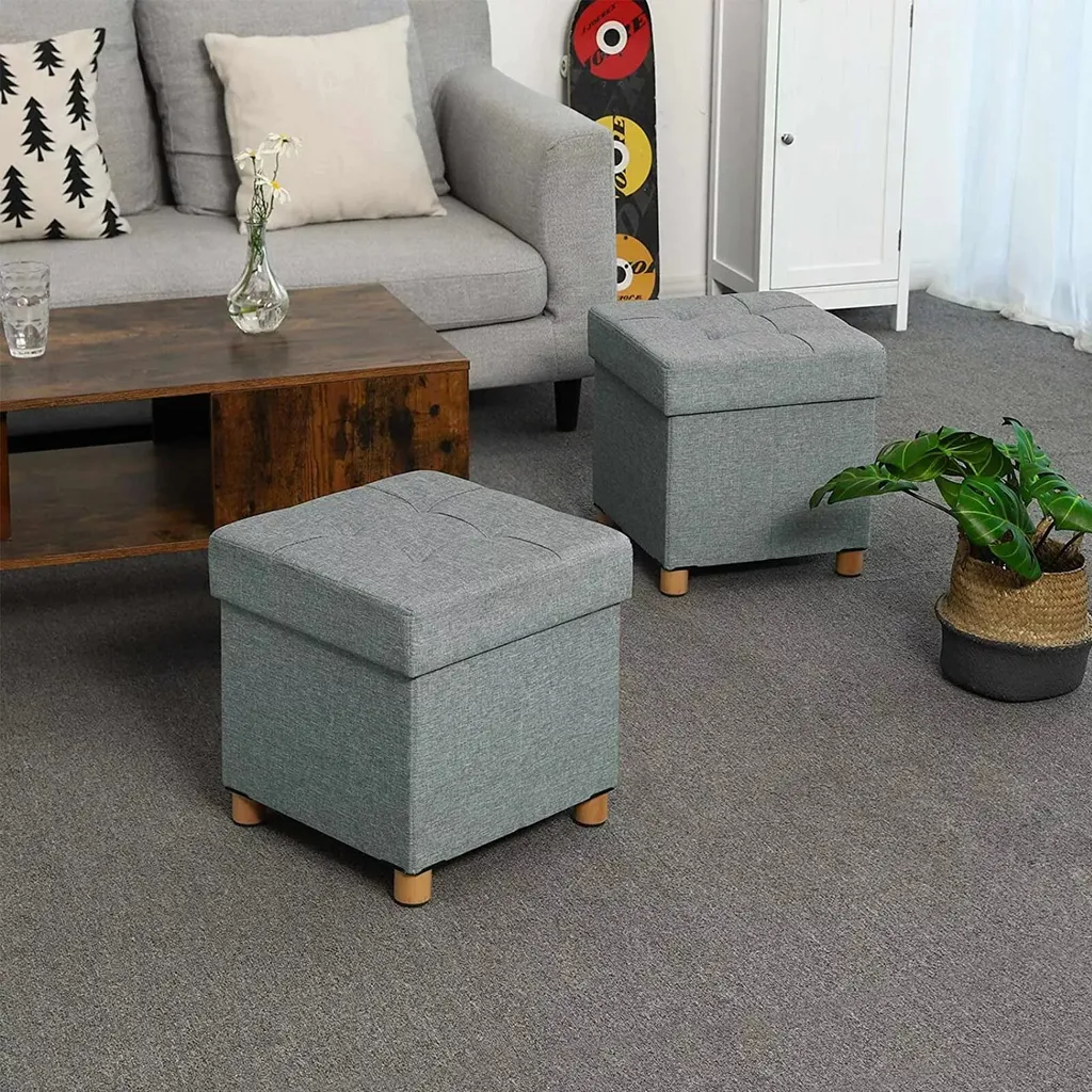 In And OutdoorMatch Pouf Emerique - sgabello - grigio - in tessuto - con spazio interno - 38x38x38cm - design moderno