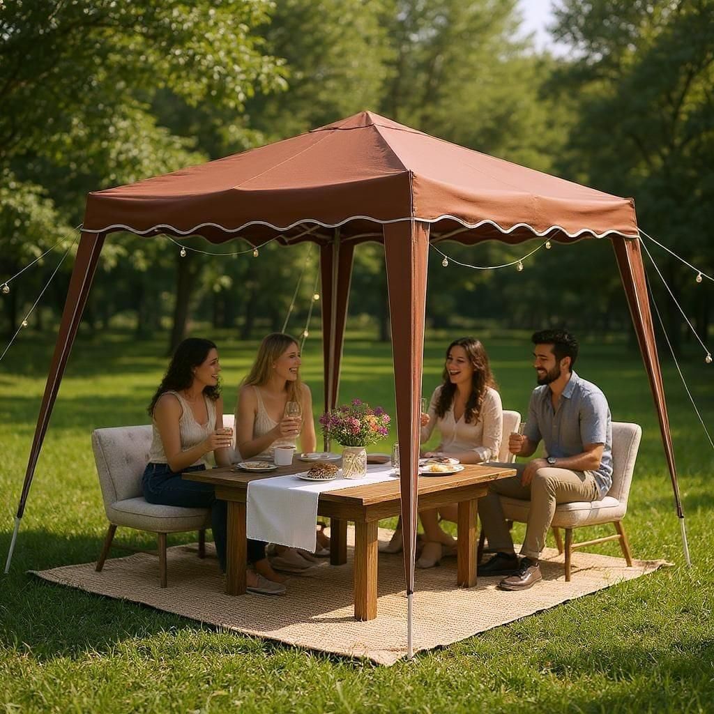 Pavillon Wasserdicht Pop-Up Faltpavillon 3x3m Pavillion Gartenzelt Faltbar Braun