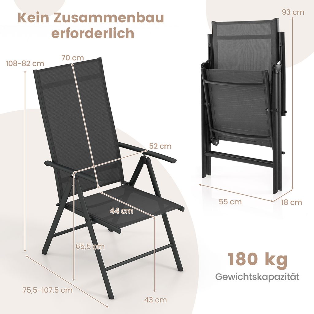 2er Set Garten-Klappstühle - Hohe Barhocker Mit Fußstütze Bis 150 Kg!