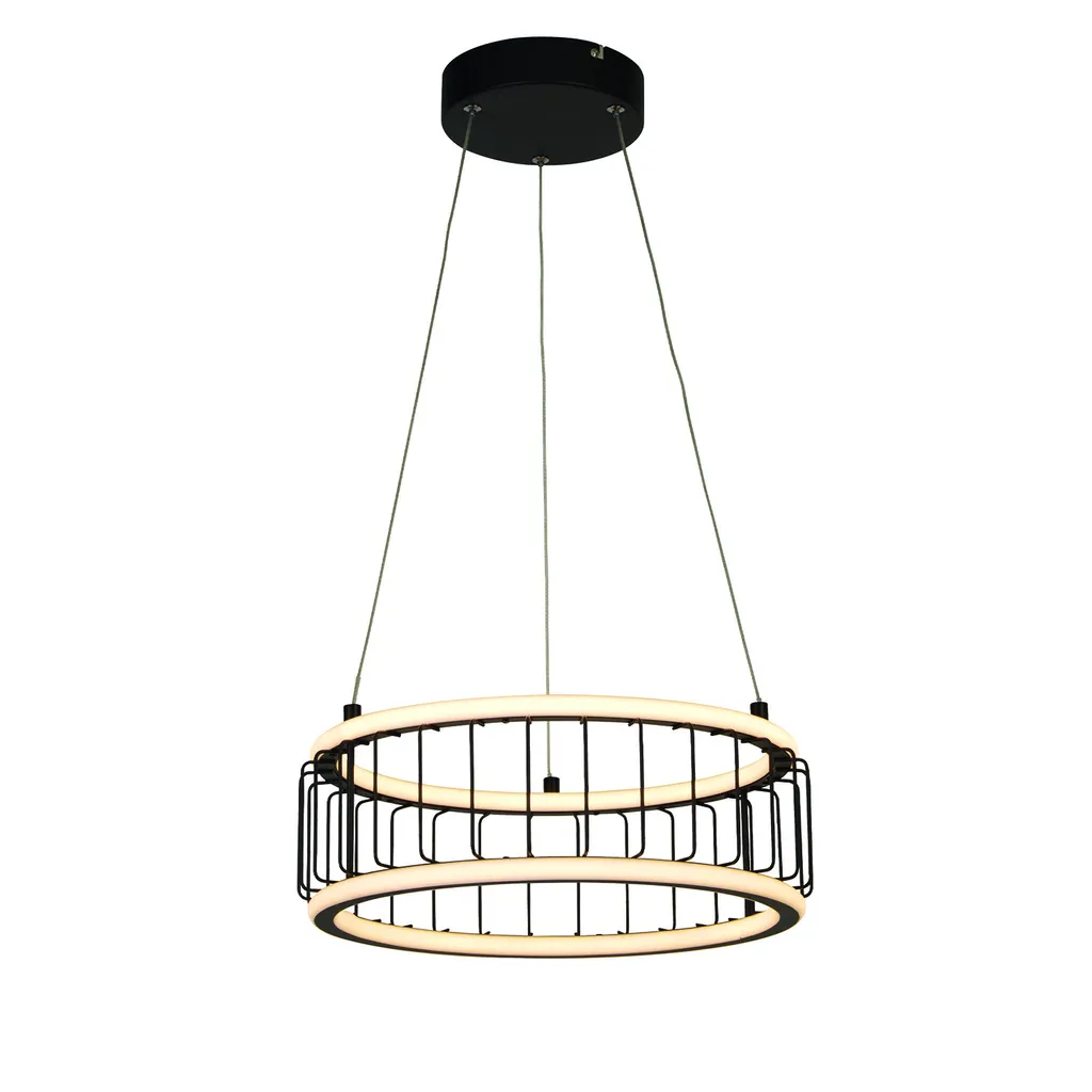Suspension Cage LED Drum 38cm Noir Sable - Luminaire Industriel 1 Lum